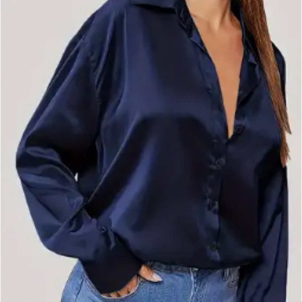 SHEIN Navy Blue Plus Size Women's Button Down Top 0XL
